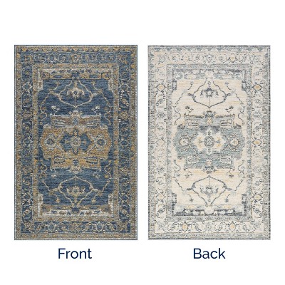 Blue and Yellow Reversible Medallion Synthetic Area Rug