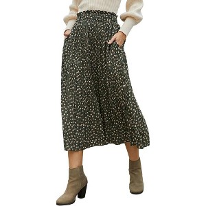 EXLURA Womens High Waist Polka Dot Pleated Skirt Midi Swing Skirt with Pockets - 1 of 4