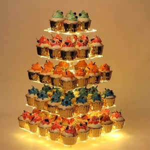 Hachikiko 5 - Tier Acrylic Cupcake Stand with LED String Light, Premium Cupcake Holder Tower for Weddings, Birthday Parties Decor - 1 of 4