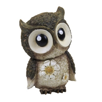 Home & Garden 6.25" Mini Owl Painted Critter Flowers Wise Eyes Roman, Inc  -  Outdoor Sculptures And Statues