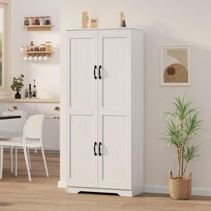 60" Tall Farmhouse Kitchen Pantry Storage Cabinet with 2 Doors and Adjustable Shelves - 1 of 4