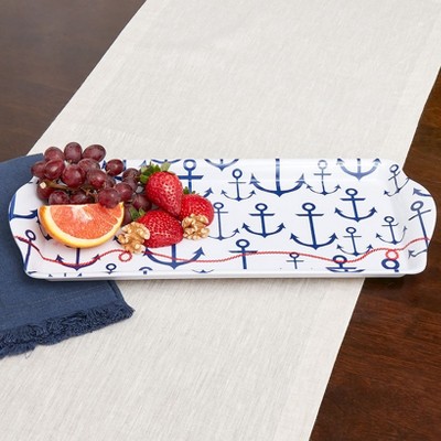 Nautical Anchor White and Blue Melamine Oval Platter