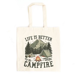 City Creek Prints Life Is Better By The Campfire Tent Canvas Tote Bag - 15x16 - Natural - 1 of 2