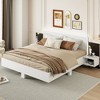 Okak King Floating Platform Bed Frame with Bedside Nightstand Bed with LED Lights Strong Wood Slats No Springs Required Easy to Assemble, White - 4 of 4