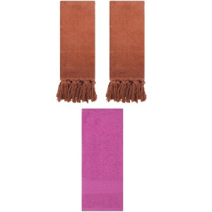 REGALWOVEN 3 Packs Solid Textured and Tassels Soft Absorbent Bathroom Hand Towel for Home Decor - 1 of 4