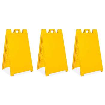 Plasticade Signicade Plastic 36 x 24 Inch Face A-Frame Plain Double-Sided Portable Folding Sidewalk Sign with 4 Fill Holes, Yellow (3 Pack)