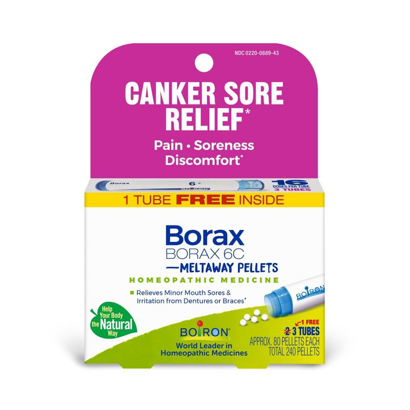 Boiron Borax 6C 3 MDT Homeopathic Medicine For Canker Sore Relief  -  3 Tubes Box, 3 of 5
