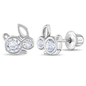 Girls' Cubic Zirconia Bunnies Screw Back Sterling Silver Earrings - In Season Jewelry - 1 of 4