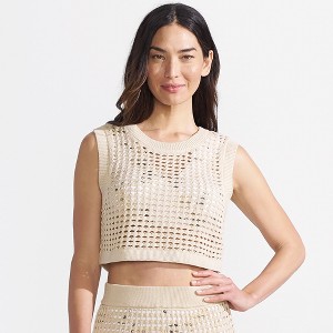 Lands' End Women's Cotton Viscose Open Knit Sleeveless Scoop Neck Top Cover Up - 1 of 4
