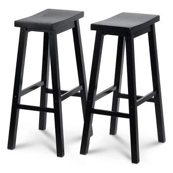 PJ Wood Classic Saddle-Seat 29 Inch Tall Kitchen Counter Stools for Homes, Dining Spaces, and Bars w/ Backless Seats, 4 Square Legs, Black, Set of 2