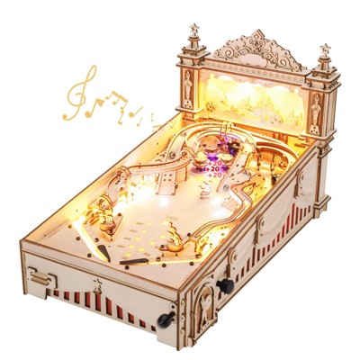 ROBOTIME 3D Wooden Puzzle Pinball Machine Model,Diy Retro Games Marble Run, Beige, 18.7"*10.8"*18.7"