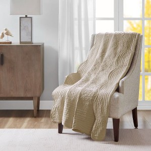 Sapphtopaz Oversized Quilted Throw Blanket with Scalloped Edges, 60x72" Microfiber & Cotton Filled Decorative Throw Blanket for Couch or Bed - 1 of 4