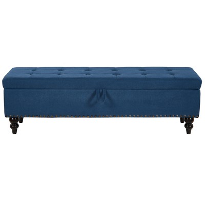 Vynxaria 59" Blue Fabric Bed Bench - Stylish Ottomans and Benches with Modern Storage Solution