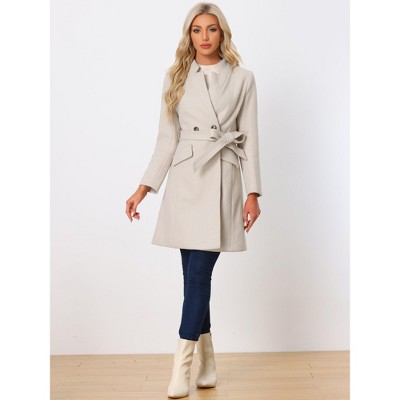 INSPIRE CHIC Women's Vintage Belted Stand Collar Winter Mid-Long Outwear Coats Beige Large — фото 2