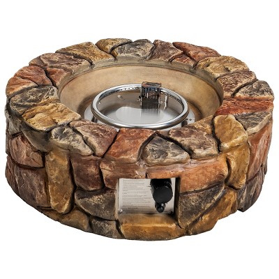 Tangkula Outdoor 40000 BTU Gas Fire Pit Table Electronic Propane Ignition Lava Rock BrownGrey