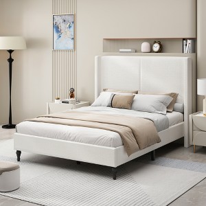 Queen Size Bed Frame with 55.5" High Back Upholstered Headboard for Bedroom or Apartment - 1 of 4