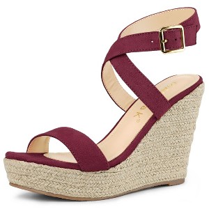 Allegra K Women's Back to College Slingback Crisscross Espadrille Wedges Heel Sandals - 1 of 4