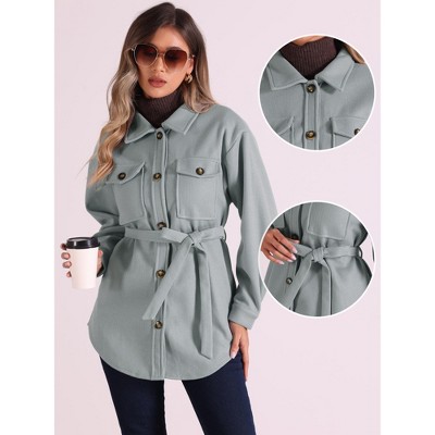 Allegra K Women's Fashion Winter Single Breasted Button Down Peacoat Belted Coats Light Grey X-Small — фото 2