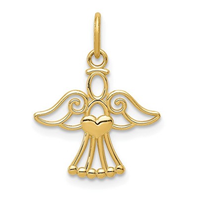 Black Bow Jewelry 14k Yellow Gold Polished Small Angel with Heart Pendant, 15mm