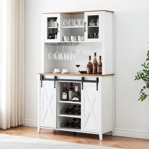 Kitchen Pantry Cabinet with Sliding Barn Door, 70" Farmhouse Coffee Bar Cabinet for Kitchen, Dining Room - 1 of 4