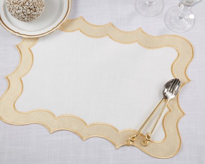 Gold Scallop Edge Fabric Placemats Set of 4
