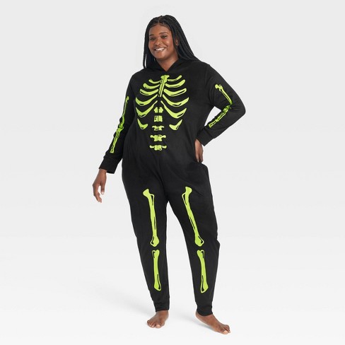 Women s Glow in the dark Skeleton Halloween Matching Family Union Suit Pajama Hyde Eek Boutique Black 4x Target