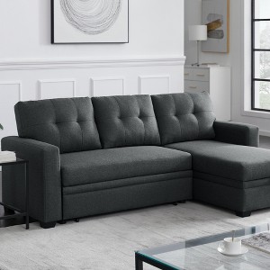 TIRAMISUBEST Linen Upholstered Sectional Sofa with Storage Chaise – Modern Gray Tufted Design for Compact to Medium Spaces-6 Color - 1 of 4