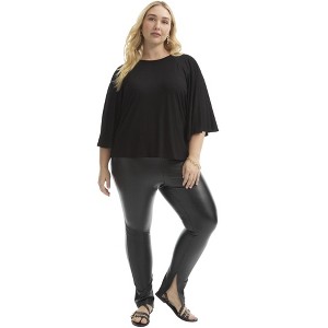 June + Vie by Roaman's Women's Plus Size Flared Raglan Sleeve Breton Tee - 1 of 4