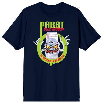 Pabst Blue Ribbon Beer Monster In Slimy Circle Crew Neck Short Sleeve Navy Men’s T-shirt