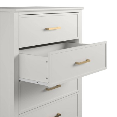 White and Gold 4-Drawer Dresser with Trendy Hardware