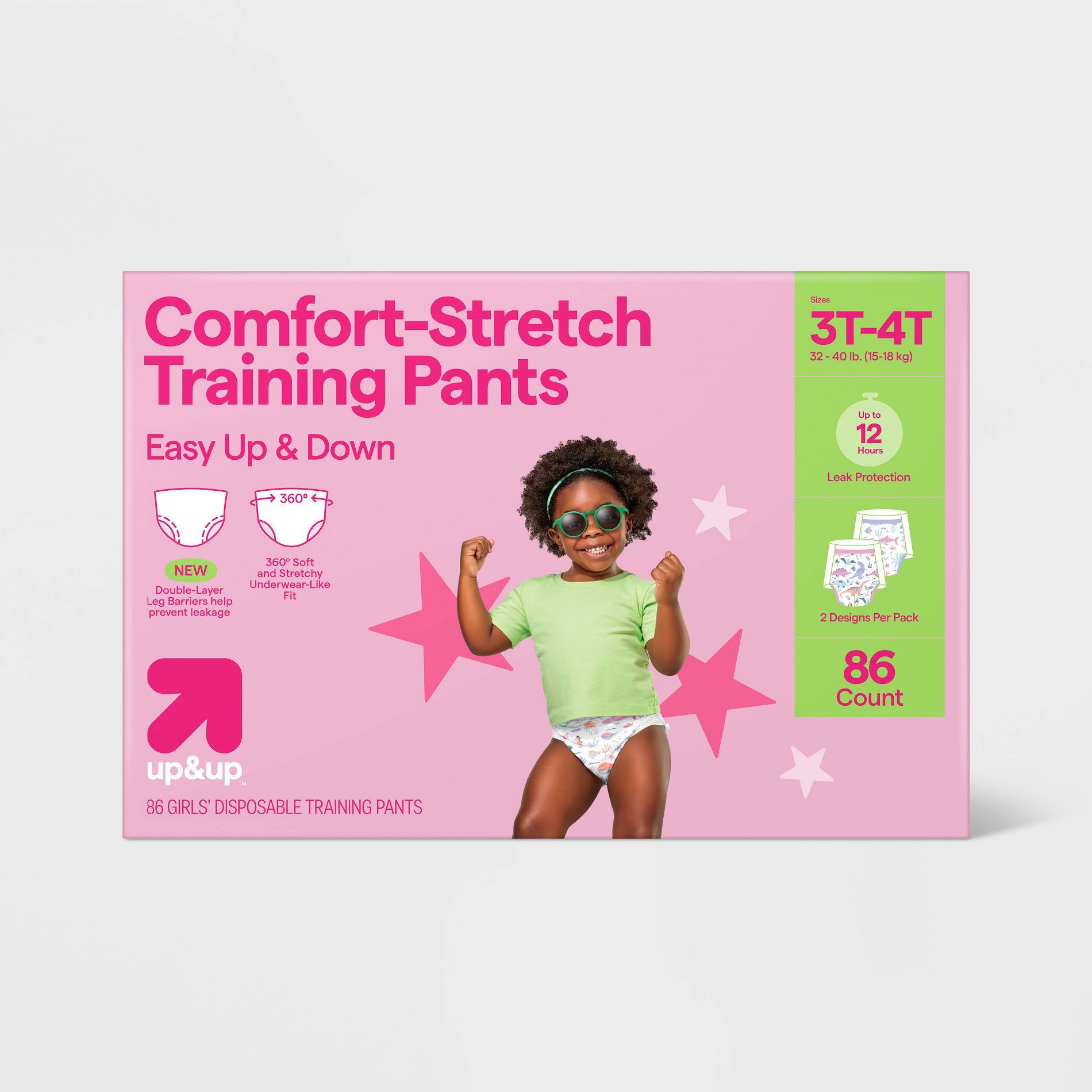 Girls' Disposable Training Pants - 3T-4T - 86ct - up&up™: Absorption Channels, Wetness Indicator, Elastic Stretch Sides, Tear Away Sides