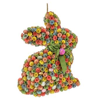18" Artificial Hanging Bunny Silhouette with Multicolor Flower Blooms and Ribbon - National Tree Company