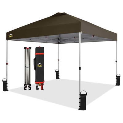 CROWN SHADES 10x10 Pop Up Canopy - Beach Tent with One Push Setup - Easy Outdoor Sun Shade for Events, Parties, Camping - Gazebo with STO-N-Go Cover Bag, Silver Coated Top