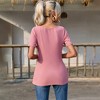 Womens Knit Tops Short Sleeve Ribbed Knit Tops with Lace Neckline Elegant Front Button Sweater,Pink - 2XL - 2 of 4