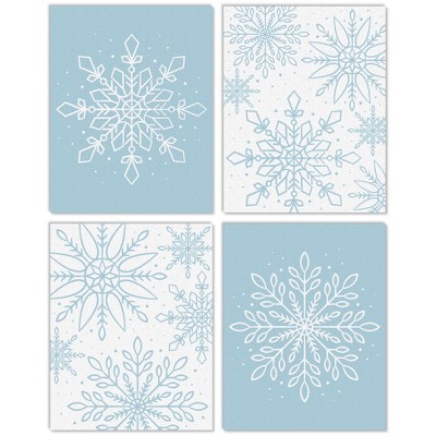 Big Dot of Happiness Winter Wonderland - Unframed Snowflake Holiday Linen Paper Wall Art - Set of 4 - Artisms - 11 x 14 inches