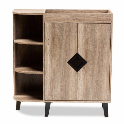 Rustic Oak 2-Door Shoe Cabinet with Open Shelves