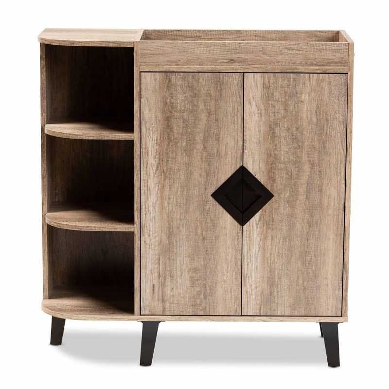 2 Door Wales Oak Wood Shoe Cabinet with Open Shelves Brown/Black - Baxton Studio, 4 of 13