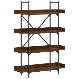 vidaXL 4-Tier Brown Oak Bookcase - Engineered Wood and Metal Frame, Industrial Style, Ample Storage Space for Books and Decor - 1 of 4