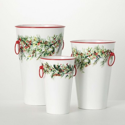 12"H, 15"H & 18"H Sullivans Christmas Metal Christmas Vase Set of 3, Multicolor, Indoor Christmas Decor