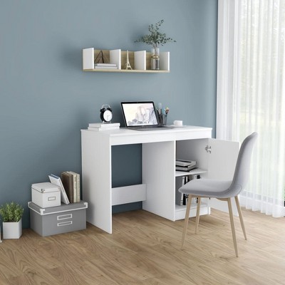 Clihome 39.4 Inch Modern Sonoma Oak Computer Desk with Built-in Storage Cabinet for Home Office