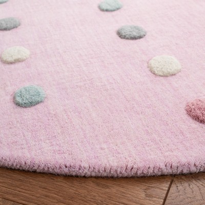 Light Pink Polka Dot Round Wool Kids Rug