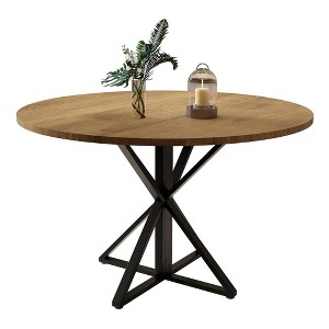 Round Dining Table for 4, 47" Wooden Dining Room Tables with Metal Pedestal & 4 Parts of Tabletop, Save Space, Circle Dinner Table - 1 of 4