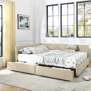CAVINAS Storage Beds, Upholstered Tufted Bed Frame with 2 Drawers, Velvet Sofa Bed Frame with Comfortable Backrest and Armrests - 1 of 4