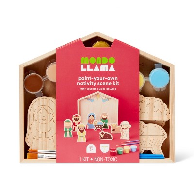 Image of Christmas Craft Paint-Your-Own Nativity Scene Kit - Mondo Llama™: Wood Craft Kit with Paints & Brushes, Ages 8+
