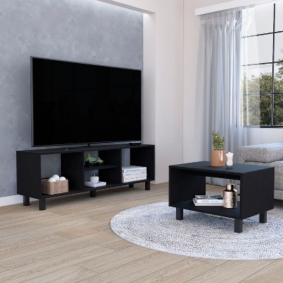 NicBex Coffee Tables for Living Room Modern Coffee Table and TV Stand Set of 2 with Sturdy Steel Legs, Black