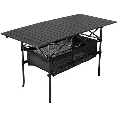 Camp Solutions Portable Folding Camping Table Aluminum Lightweight Height Adjustable with Storage Compartment Indoor/Outdoor Table Perfect for Tailgating Backyards，BBQ Party and Picnic 