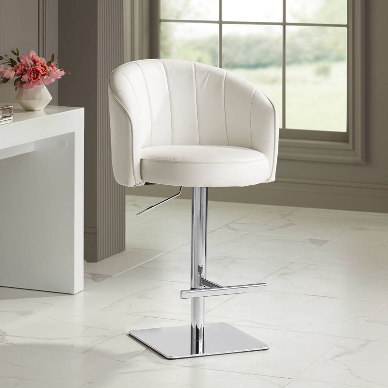 Studio 55D Chase Chrome Swivel Bar Stool 31" High Modern White Faux Leather Upholstered Cushion with Backrest Footrest for Kitchen Counter Height Home, 2 of 10