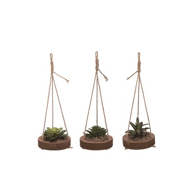 Transpac Wood Hanging Succulent Set of 3 Spring Home Decorations