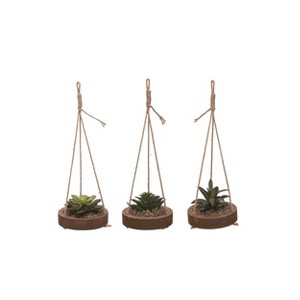 Transpac Wood Hanging Succulent Set of 3 Spring Home Decorations - 1 of 1