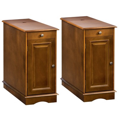 HOMCOM Side Table with Flip Top, Slim End Table with Storage Drawer and Cabinet for Living Room, Set of 2, Espresso